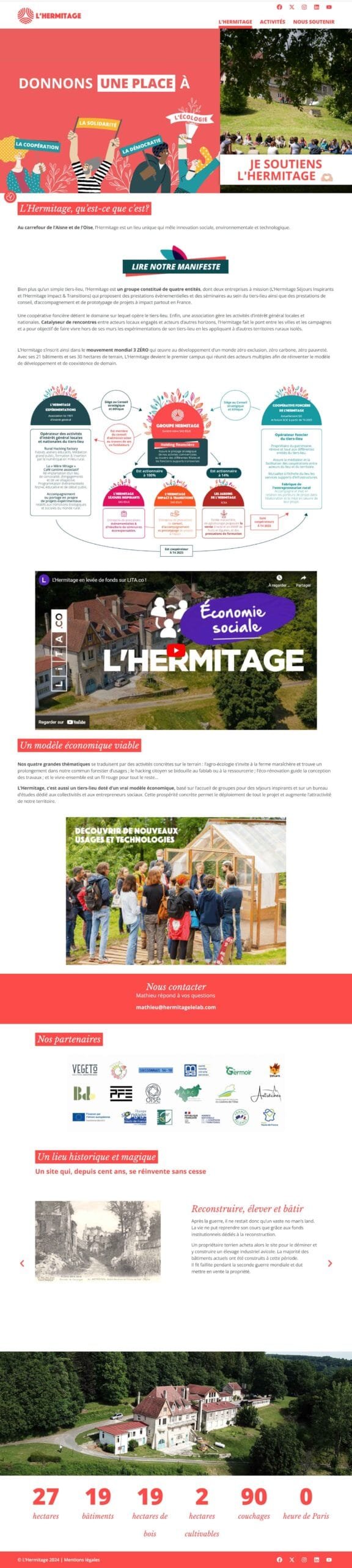 Capture d'écran du site web WordPress de l'Hermitage le lab